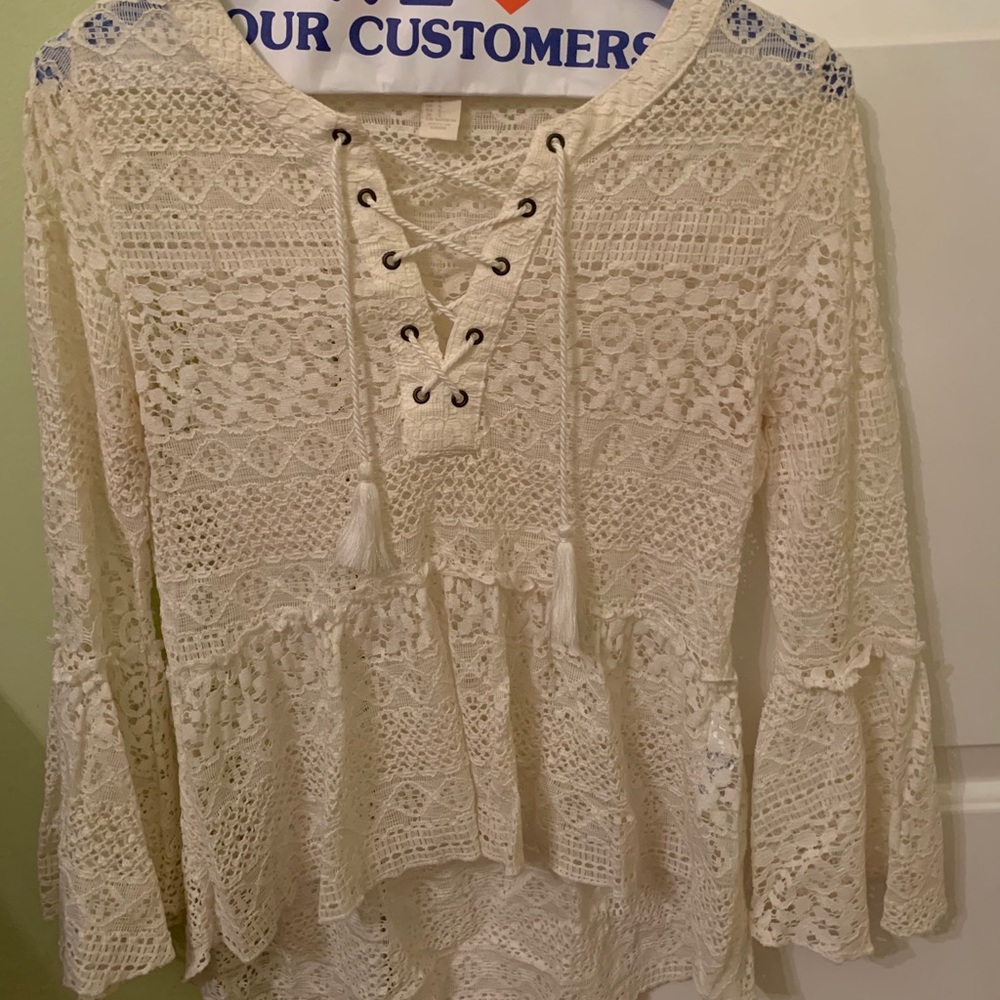Lace up ivory blouse